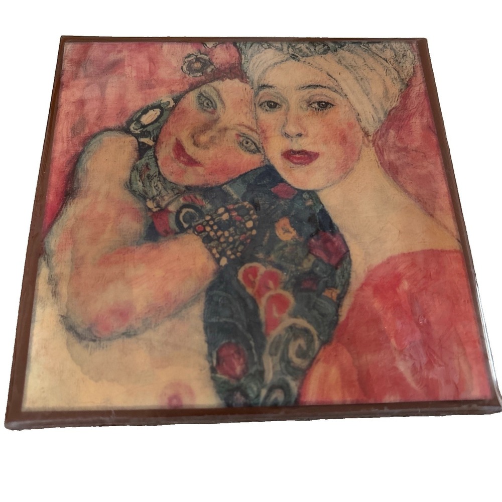 decorative Terracotta tile "Women Friends" Gustav Klimt 6"x6" Fr Italy 264-352